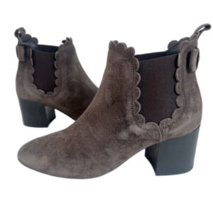 Kate Spade Garden Boots Taupe Suede Scalloped Ankle Boots Booties Size 5